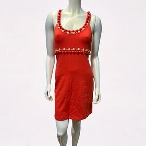 MODA International Orange Beaded Empire Waist Tank Dress Racerback Small